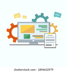 Desktop.Service. Web Design. Production And Maintenance Of Websites. Web Graphic, Interface Design, Responsive Website. Software Engineering And Development Colorful Icon. Flat Style. Vector.