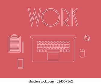 desktop,workspace with different gadgets on red background