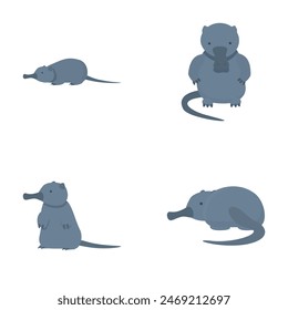 Desman icons set cartoon vector. Mammal of mole family. Wildlife animal