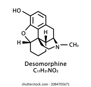 Desomorphine molecular structure. Desomorphine skeletal chemical formula. Chemical molecular formula vector illustration