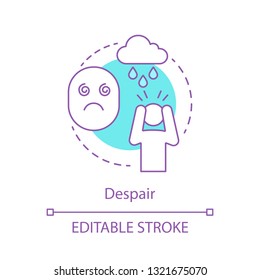 Despair concept icon. Hopelessness idea thin line illustration. Sadness emotion. Panic. Worried pessimist. Misery, heartbreak. Anxiety feeling. Vector isolated outline drawing. Editable stroke