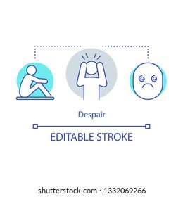 Despair concept icon. Hopelessness idea thin line illustration. Sadness emotion. Depressed mental state. Pessimism. Lack of hope and confidence. Vector isolated outline drawing. Editable stroke