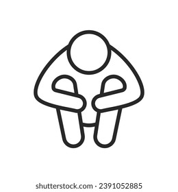 Despair and Depression Icon. Vector Outline Editable Isolated Sign of a Slouched Person Hugging Their Knees, Symbolizing the Deep Emotional States of Despair and Depression.