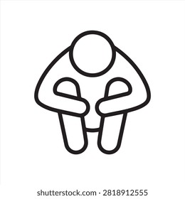 Despair and Depression Icon. Vector Outline Editable Isolated Sign of a Slouched Person Hugging Their Knees, Symbolizing the Deep Emotional States of Despair and Depression.