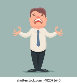 Despair Suffer Grief Businessman Emotion Character Icon Retro Cartoon Vector Illustration