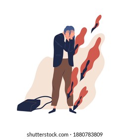 Despaired teenager feeling shame and hopelessness. Depressed man in stressful situation vector flat illustration. Crying male character suffers from bullying. Concept of failure, psychological problem