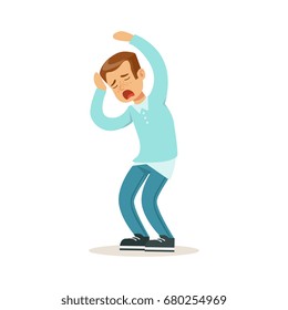 Desperate boy character being nervous vector Illustration