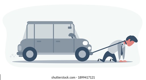 Desperate businessman with car debt burden - business concept. Vector, illustration, flat