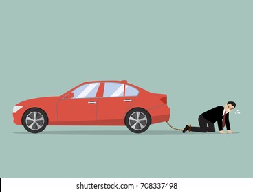 Desperate businessman with car debt burden. business concept