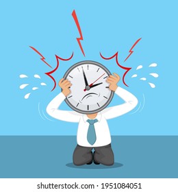 Desperate businessman with clock instead head, Time managementconcept, illustration vector cartoon
