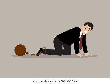 Desperate businessman with weight burden. business concept