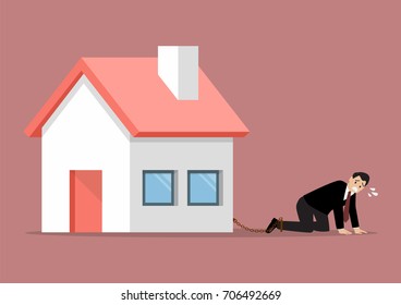 Desperate businessman with weight burden. business concept