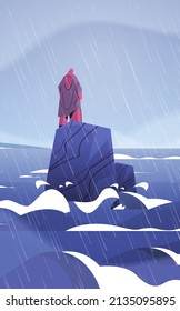 desperate businesswoman floating on iceberg financial crisis risk management debt loan business danger concept