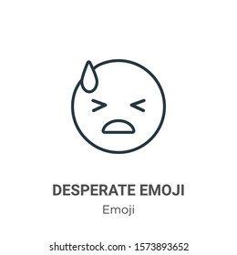 Desperate emoji outline vector icon. Thin line black desperate emoji icon, flat vector simple element illustration from editable emoji concept isolated on white background