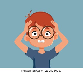 
Desperate Little Boy Feeling Stressed and Exasperated Vector Illustration. Stressed schoolboy feeling anxious and overwhelmed 
