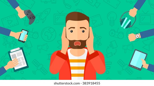 Desperate man with gadgets.