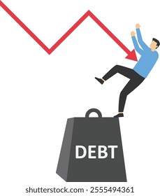 Desperate for too much debt and stock market down, Vector illustration design concept in flat style

