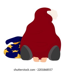 Desperate Santa Claus with a bag of presents. Disappointed character. Emoji poop