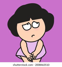 Niña joven desesperada sostiene la mano junto con una mirada culpable sobre su cara Concepto de tarjeta ilustración