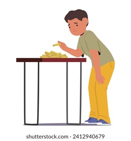 Despondent Boy Character Attempts To Construct A Tower of Wooden Blocks, Hope Fading With Each Collapse, an Emblem Of Resilience In The Face Of Persistent Failure. Cartoon People Vector Illustration