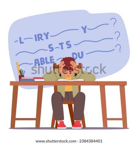 Despondent Child, Weighed Down By Homework, Battles Stress. Tears Well Up As They Grapple With The Academic Burden, Schoolboy Character Feeling Overwhelmed And Dejected. Cartoon Vector Illustration