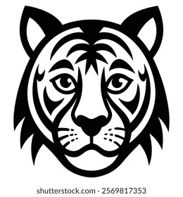 Despondent Tiger Face Silhouette for Wildlife Design