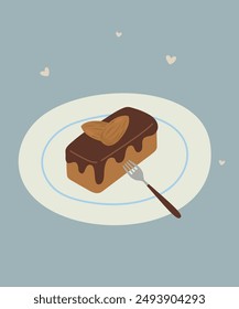  Dessert Almond Cake with Chocolate Cream and Fork