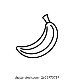 Dessert banana fruit outline icon on white beckground.