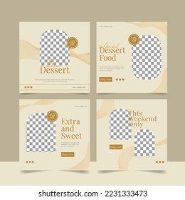 Dessert banner social media post. Editable social media templates for promotions on Dessert. Set of social media stories and post frames. Layout design for marketing on social media