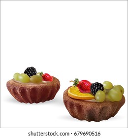 Dessert with berries and fruits, vector