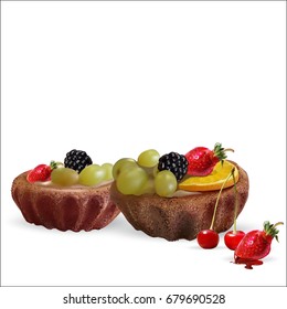 Dessert with berries and fruits, vector