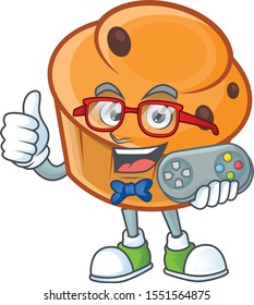 Dessert brioche of appetizing with holding gamer mascot
