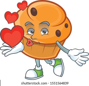 Dessert brioche of appetizing with holding heart mascot