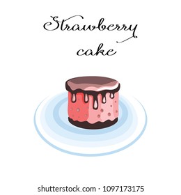 Dessert. A cake with chocolate. Dessert for a menu of restaurants and cafes on a brown background. Vector illustration.

