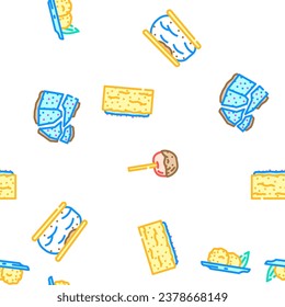 dessert cake food sweet vector seamless pattern thin line illustration
