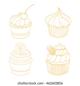 Dessert cake icon isolated on white background. Vector illustration for sweet food dessert design.  Hand Drawn doodle.