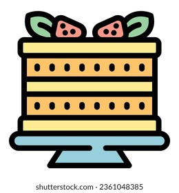 Dessert cake icon outline vector. Slice bakery. Syrup jam color flat