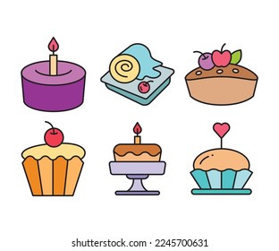 dessert and cake icons set