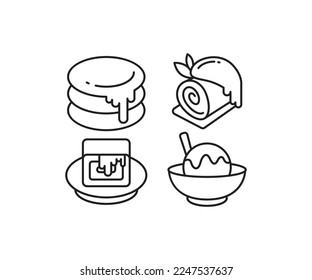 Desserts und Kuchensymbole setzen Sie in einer Linie ab