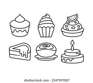 dessert and cake icons set line illustration
