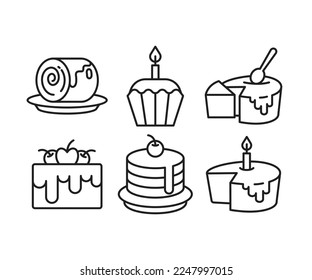 Desserts und Kuchensymbole setzen Sie in einer Linie ab
