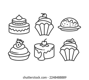 Desserts und Kuchensymbole setzen Sie in einer Linie ab