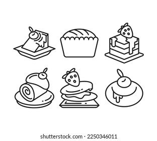 Desserts und Kuchensymbole setzen Sie in einer Linie ab