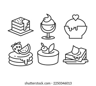 dessert and cake icons set line illustration