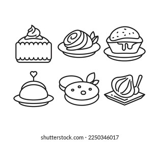 Desserts und Kuchensymbole setzen Sie in einer Linie ab