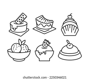 dessert and cake icons set line illustration