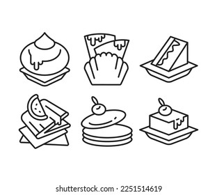 dessert and cake icons set line illustration