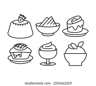 dessert and cake icons set line illustration