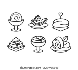 dessert and cake icons set line illustration