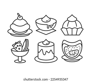 dessert and cake icons set line illustration